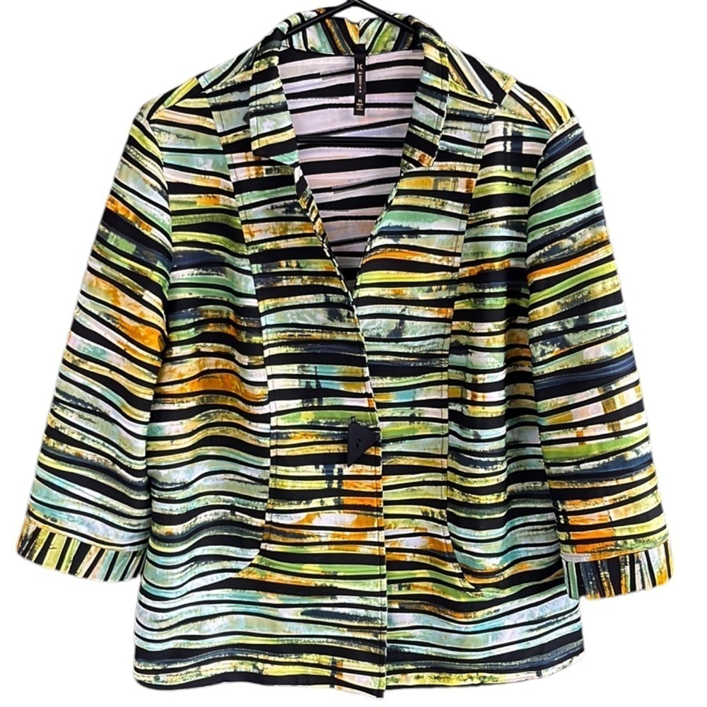 EUC IC by Connie K Top Textural Striped 3/4 Sleeve 1 Button Closure Size L